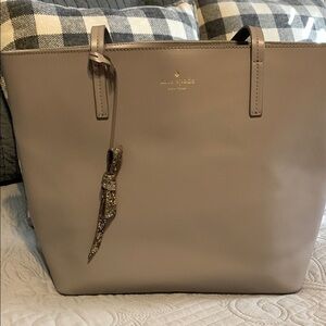 Kate Spade Gray Leather Tote with Metallic Charm